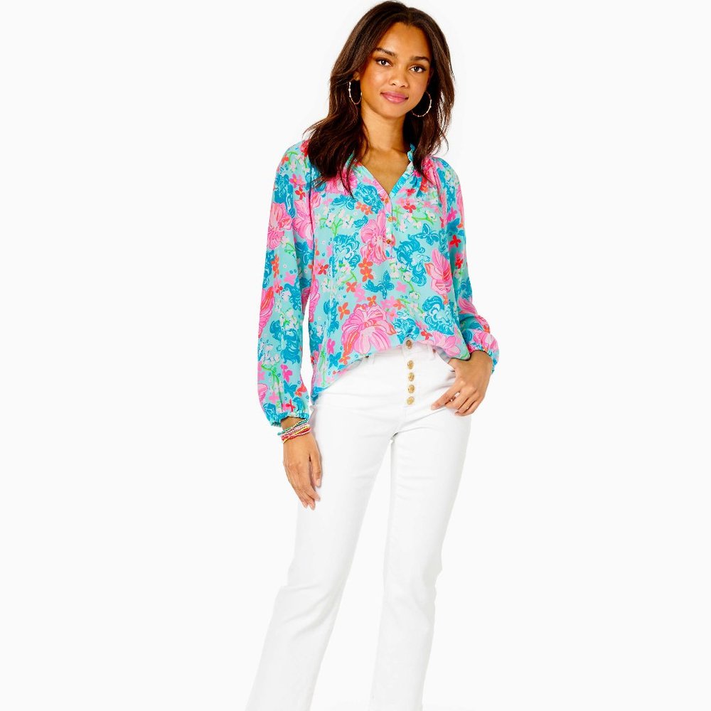 New Lilly Pulitzer Elsa Silk Top, Luscious Lions - Picture 6 of 6
